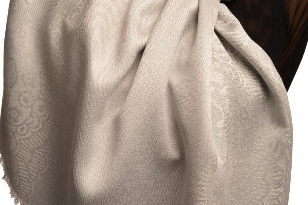 Liss Kiss Grey Woven Lace On Silver Grey Pashmina Feel - Scarf