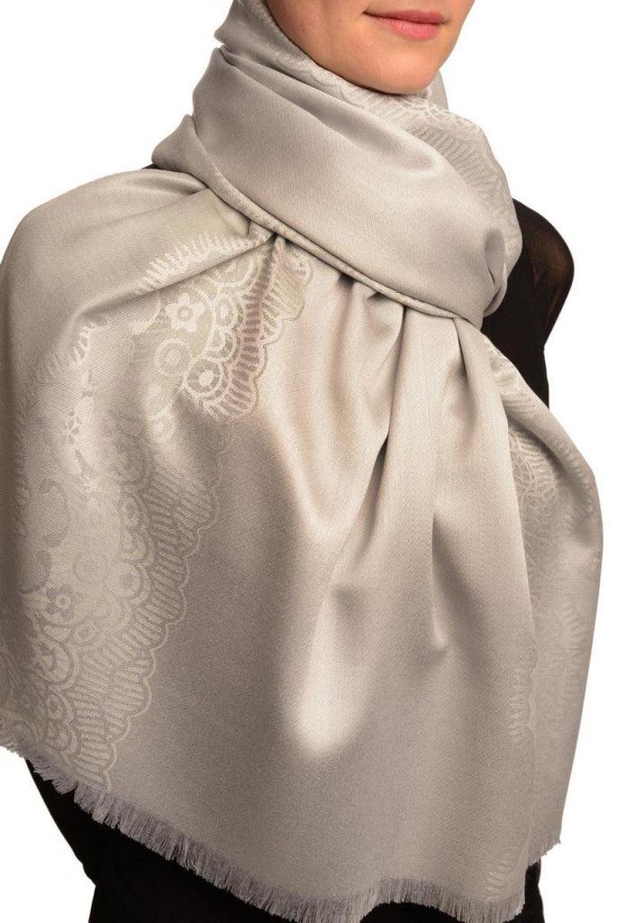 Liss Kiss Grey Woven Lace On Silver Grey Pashmina Feel - Scarf