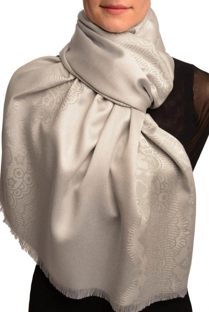 liss kiss Grey Woven Lace On Silver Grey Pashmina Feel - Scarf