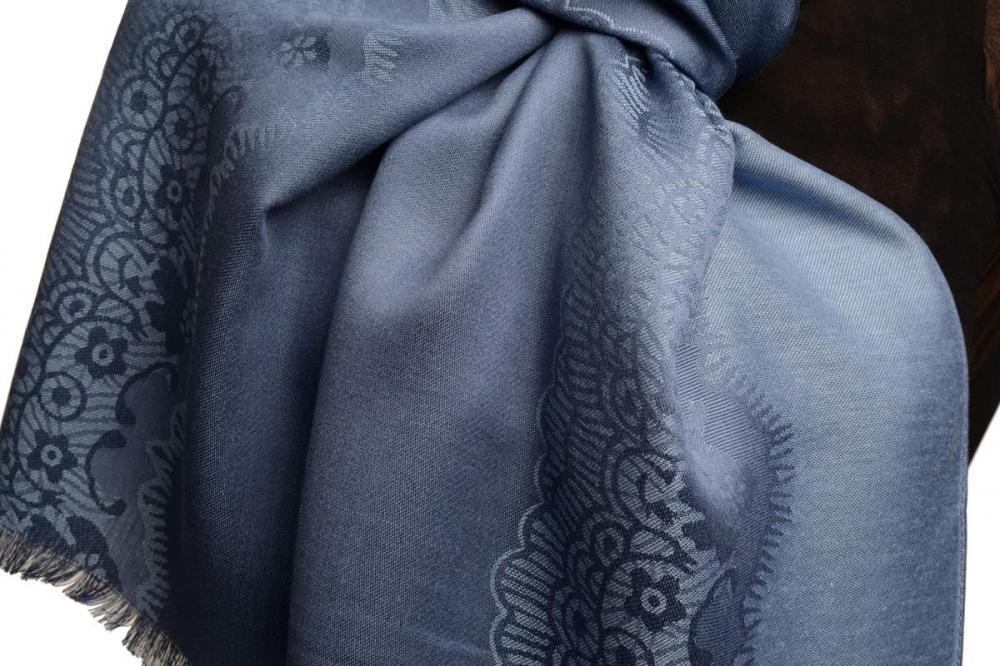 Liss Kiss Grey Woven Lace On Slate Grey Pashmina Feel - Scarf