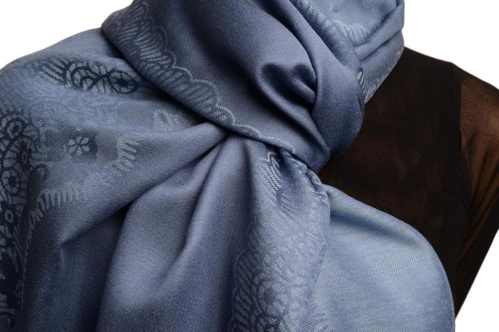 Liss Kiss Grey Woven Lace On Slate Grey Pashmina Feel - Scarf