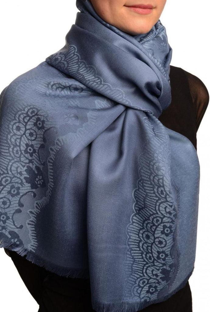 Liss Kiss Grey Woven Lace On Slate Grey Pashmina Feel - Scarf