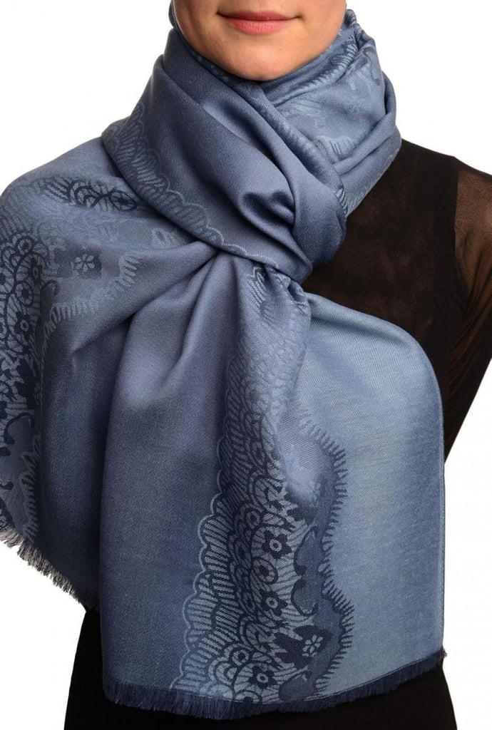 liss kiss Grey Woven Lace On Slate Grey Pashmina Feel - Scarf