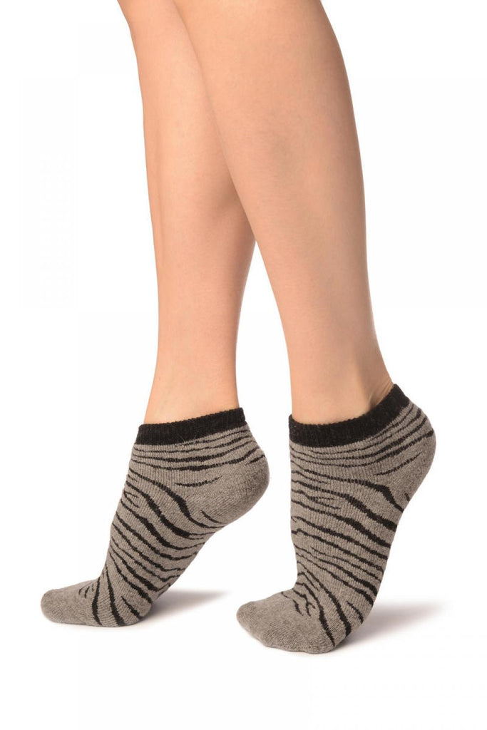 Liss Kiss Grey Zebra Angora Footies Socks - Footsies Socks