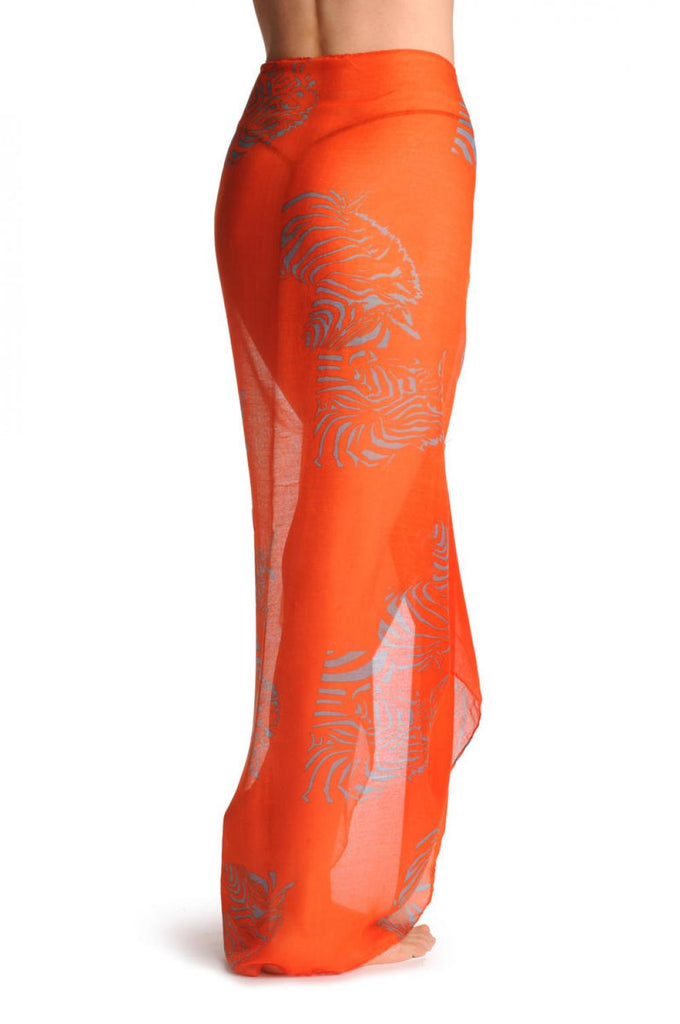 Liss Kiss Grey Zebra On Rust Unisex Scarf & Beach Sarong - Scarf