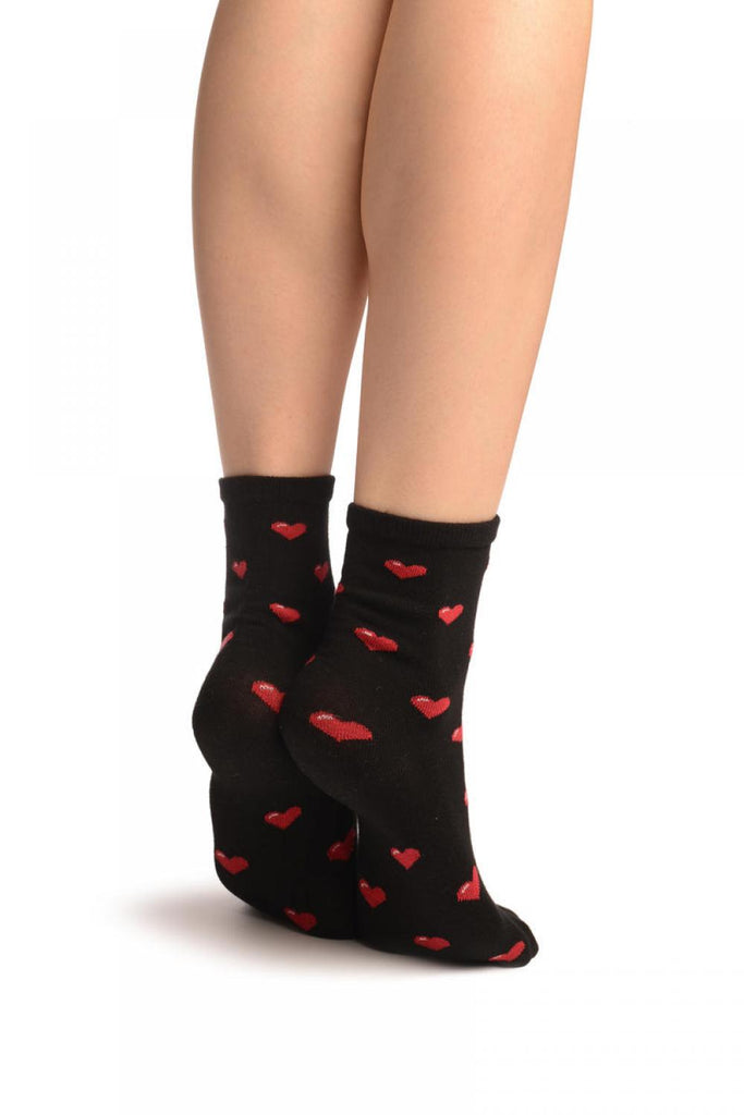 Liss Kiss Hearts All Over Black Ankle High Socks - Socks