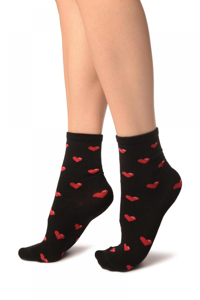 Liss Kiss Hearts All Over Black Ankle High Socks - Socks
