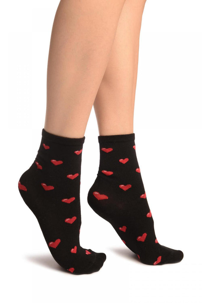 Liss Kiss Hearts All Over Black Ankle High Socks - Socks