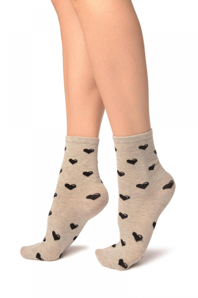 Liss Kiss Hearts All Over Grey Ankle High Socks - Socks