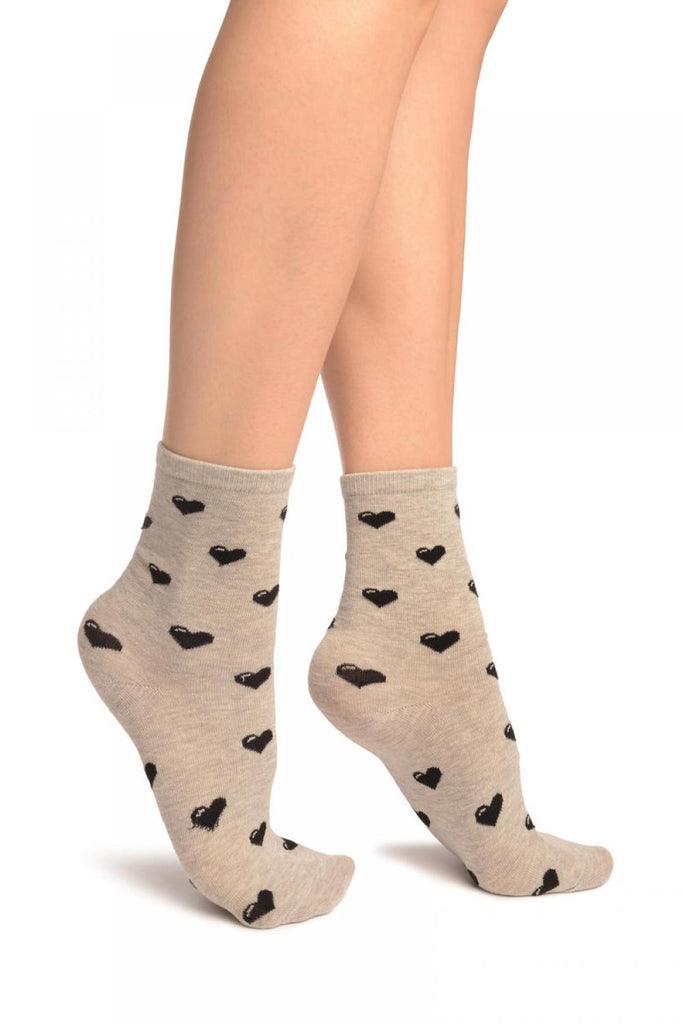 Liss Kiss Hearts All Over Grey Ankle High Socks - Socks