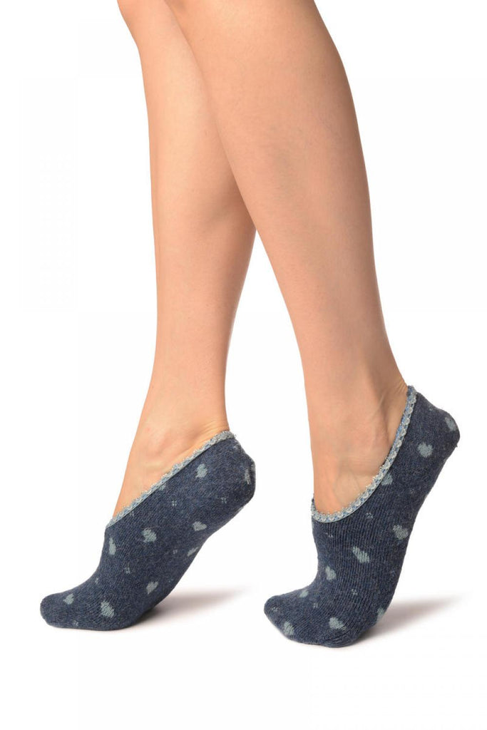 Liss Kiss Hearts On Blue With Lace Trim Angora Footies Socks - Footsies Socks