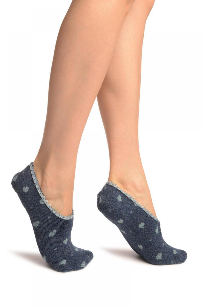 liss kiss Hearts On Blue With Lace Trim Angora Footies Socks - Footsies Socks