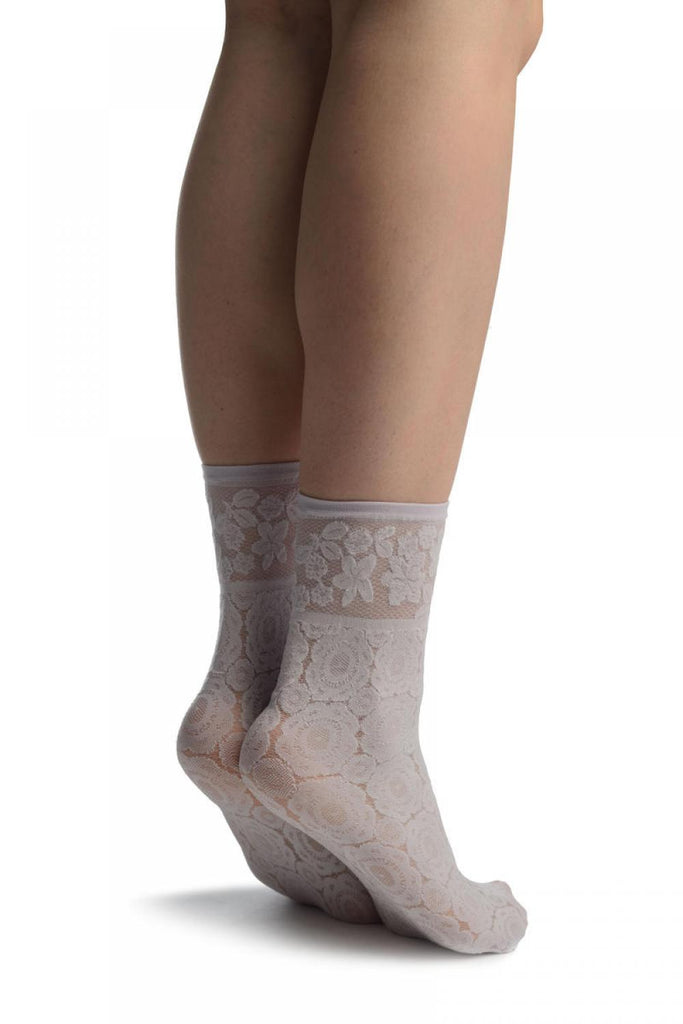 Liss Kiss Heather Pink With Large Lace Flowers Ankle High Socks - Socks