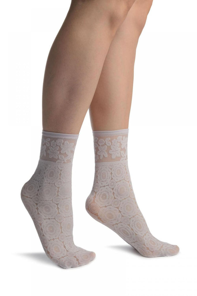 liss kiss Heather Pink With Large Lace Flowers Ankle High Socks - Socks