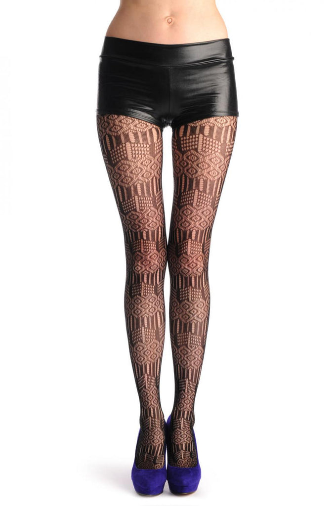 Liss Kiss Horizontal Lines With Rombs & Vertical Dotted Lines Fishnet - Tights
