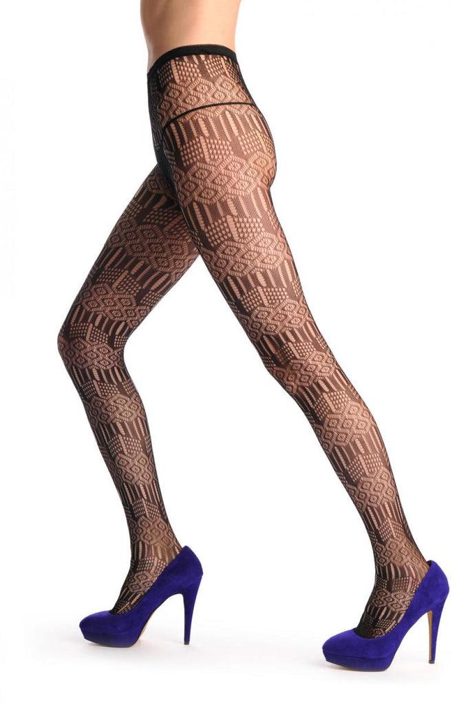 Liss Kiss Horizontal Lines With Rombs & Vertical Dotted Lines Fishnet - Tights