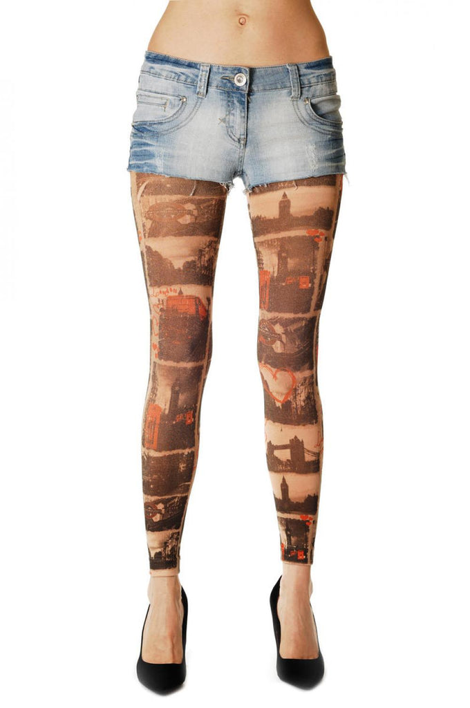 liss kiss I Love London Heart Big Ben Tower Bridge 500 Den Footless - Tights Footless
