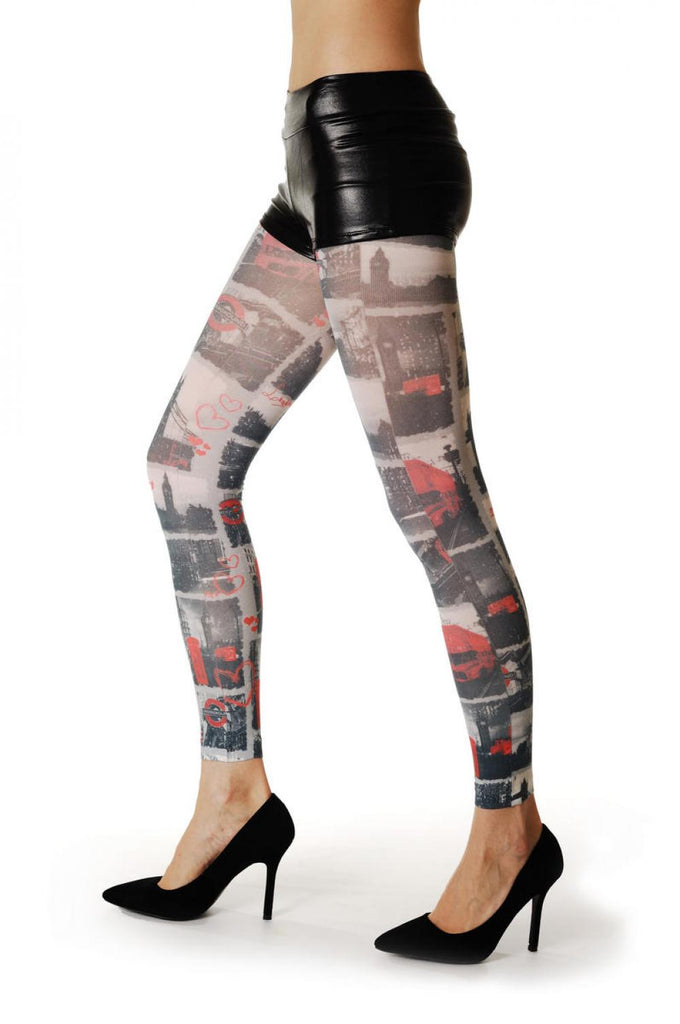 Liss Kiss I Love London Heart Big Ben Tower Bridge Footless - Tights Footless