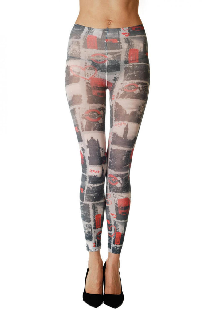 Liss Kiss I Love London Heart Big Ben Tower Bridge Footless - Tights Footless
