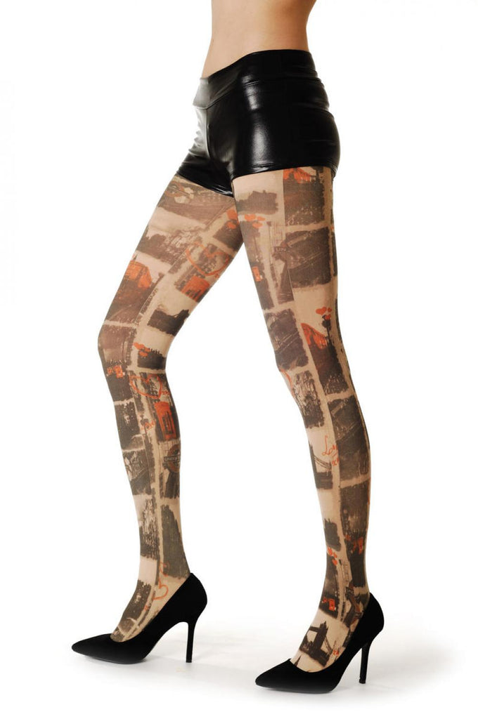 Liss Kiss I Love London Heart Big Ben Tower Bridge Vintage - Tights