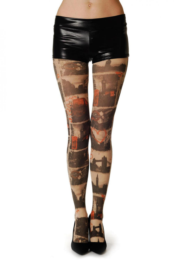 liss kiss I Love London Heart Big Ben Tower Bridge Vintage - Tights