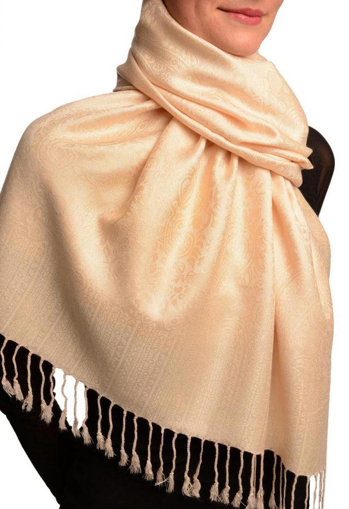 Liss Kiss Jasmine Beige Paisleys Pashmina Feel With Tassels - Scarf