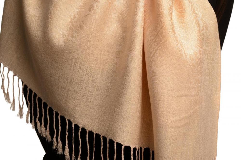 Liss Kiss Jasmine Beige Paisleys Pashmina Feel With Tassels - Scarf