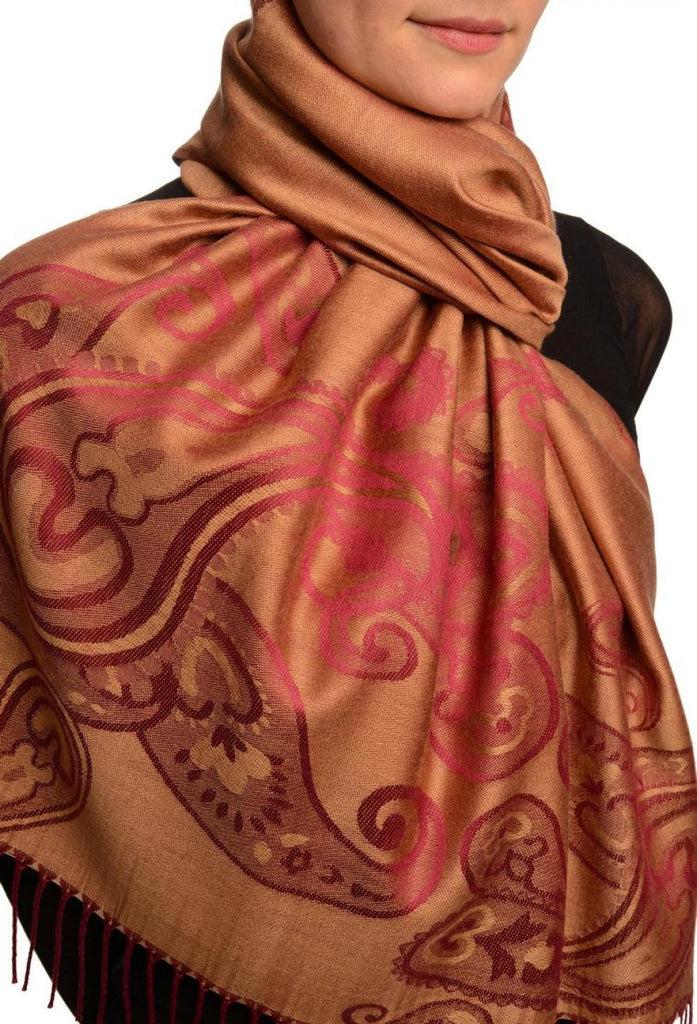 Liss Kiss Joined Paisleys On Beige Pashmina Feel With Tassels - Scarf