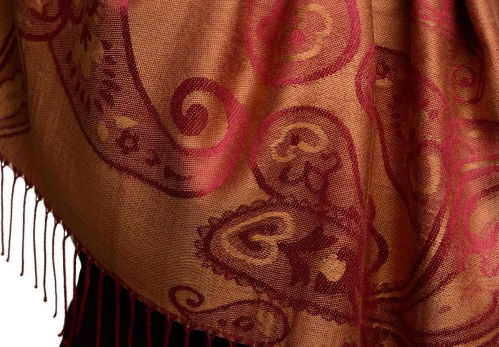 Liss Kiss Joined Paisleys On Beige Pashmina Feel With Tassels - Scarf