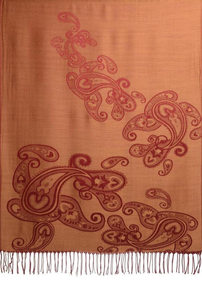 Liss Kiss Joined Paisleys On Beige Pashmina Feel With Tassels - Scarf