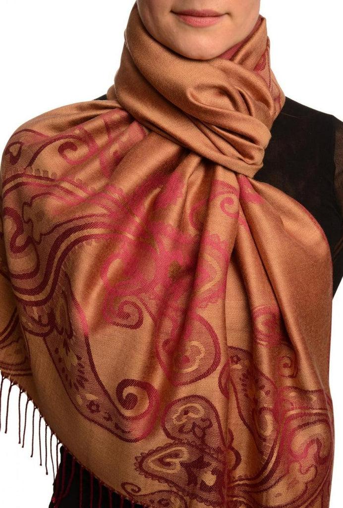 liss kiss Joined Paisleys On Beige Pashmina Feel With Tassels - Scarf