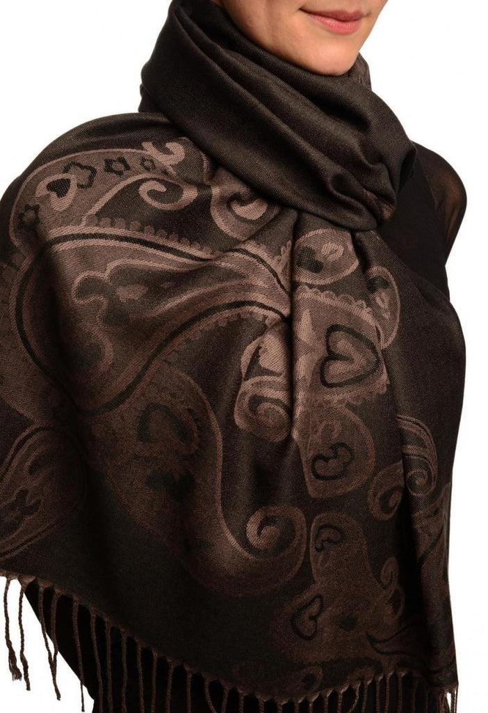 Liss Kiss Joined Paisleys On Black Pashmina Feel With Tassels - Scarf