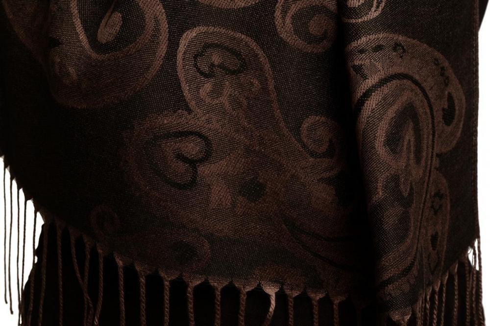 Liss Kiss Joined Paisleys On Black Pashmina Feel With Tassels - Scarf