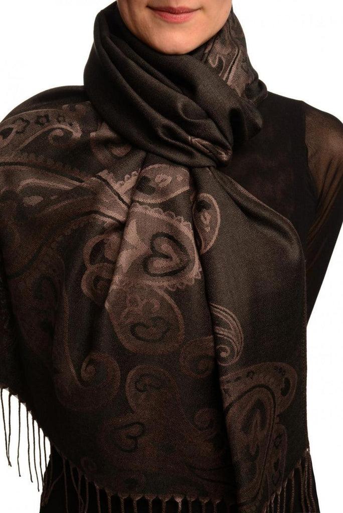liss kiss Joined Paisleys On Black Pashmina Feel With Tassels - Scarf