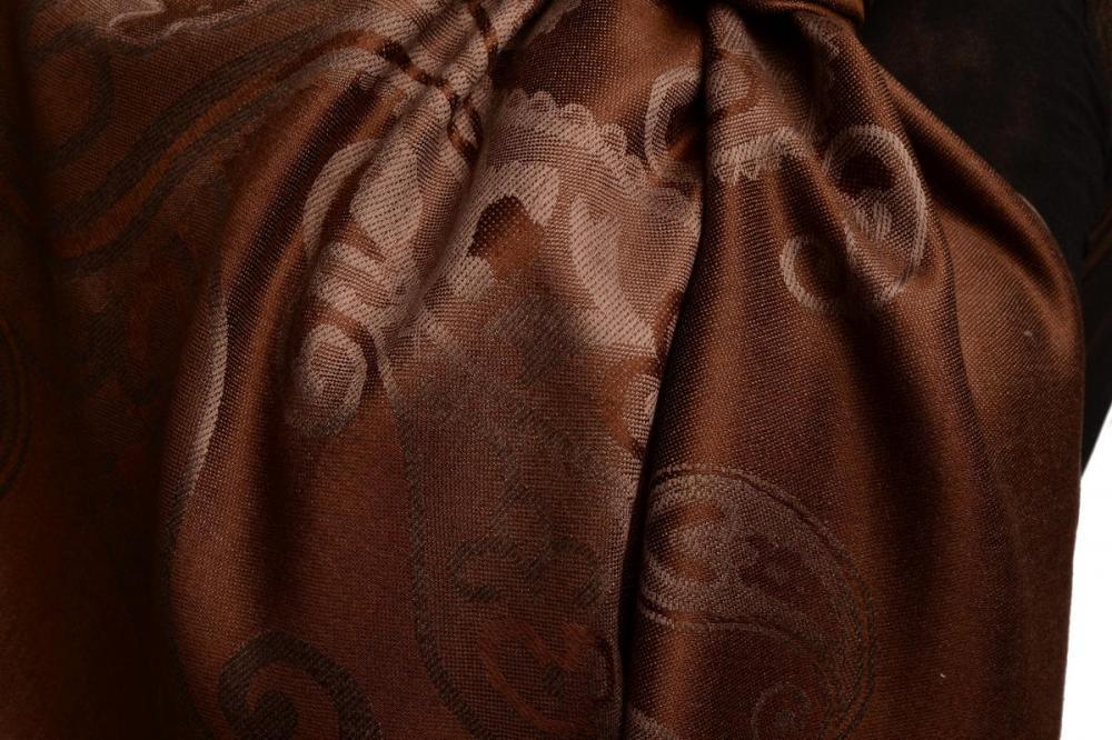 Liss Kiss Joined Paisleys On Brown Pashmina Feel With Tassels - Scarf