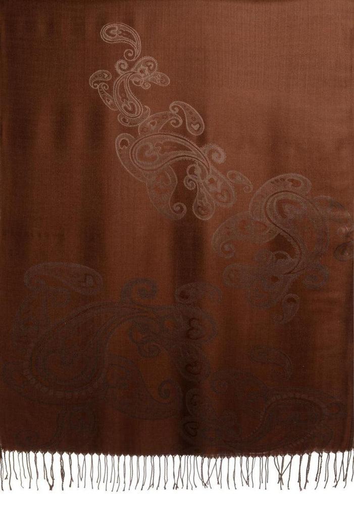 Liss Kiss Joined Paisleys On Brown Pashmina Feel With Tassels - Scarf