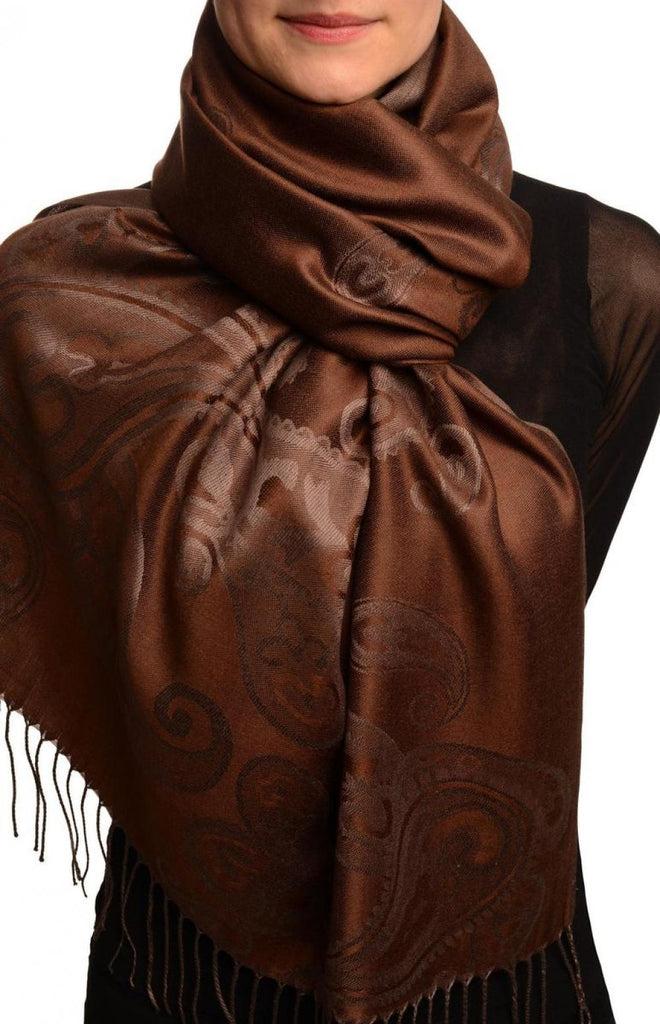 liss kiss Joined Paisleys On Brown Pashmina Feel With Tassels - Scarf
