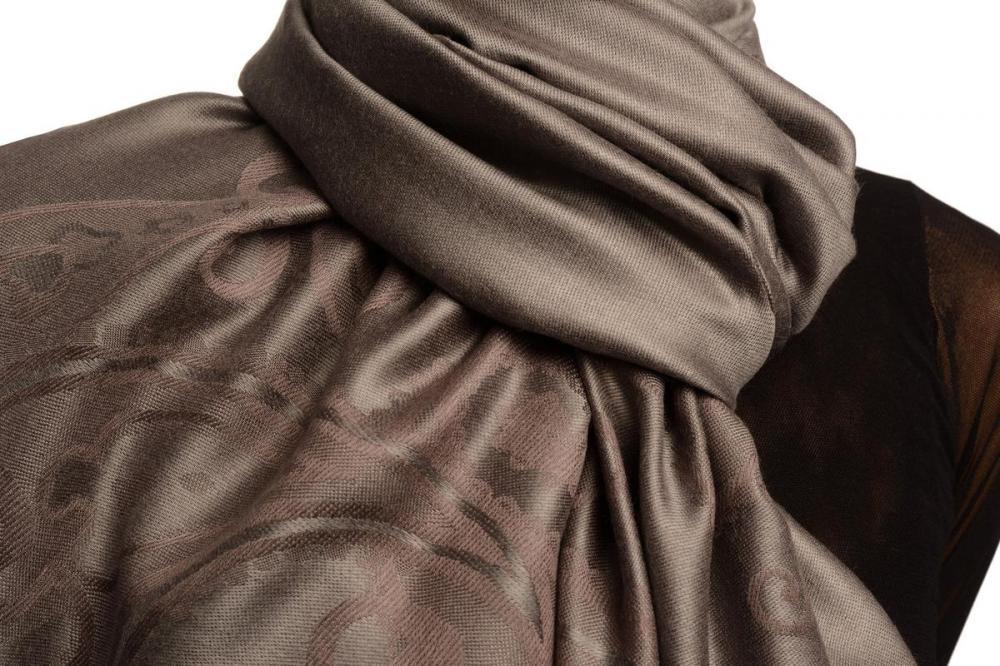 Liss Kiss Joined Paisleys On Dark Grey Pashmina Feel With Tassels - Scarf