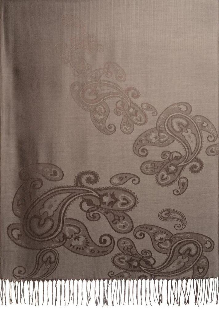 Liss Kiss Joined Paisleys On Dark Grey Pashmina Feel With Tassels - Scarf