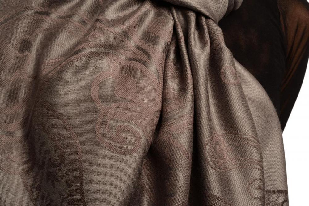 Liss Kiss Joined Paisleys On Dark Grey Pashmina Feel With Tassels - Scarf