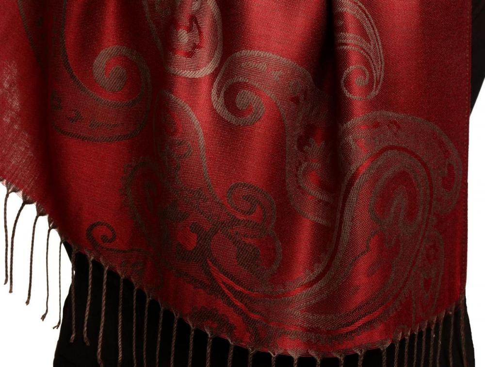 Liss Kiss Joined Paisleys On Dark Red Pashmina Feel With Tassels - Scarf