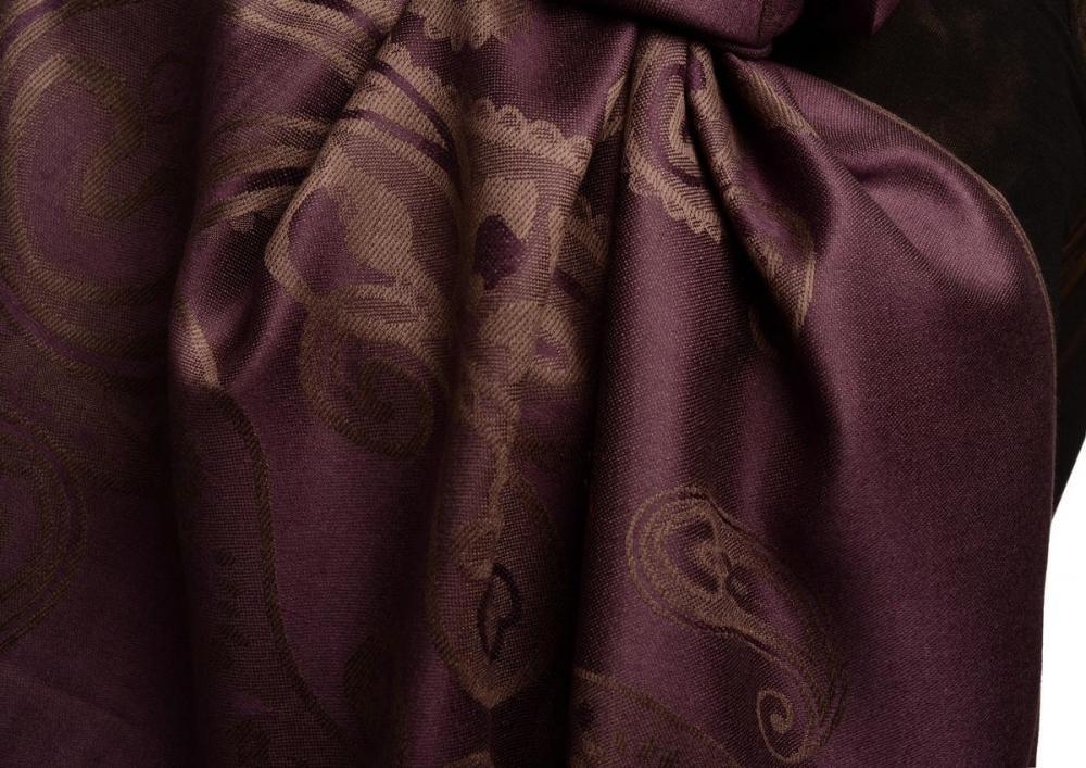 Liss Kiss Joined Paisleys On Dark Violet Pashmina Feel With Tassels - Scarf