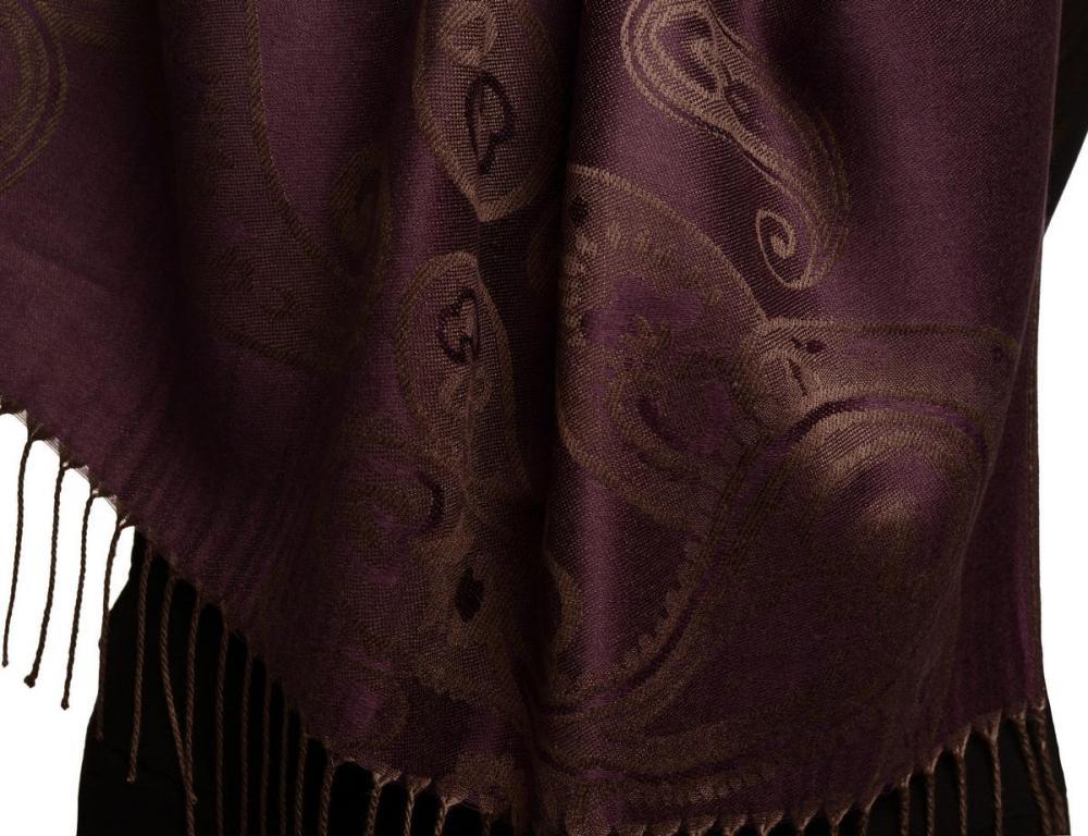 Liss Kiss Joined Paisleys On Dark Violet Pashmina Feel With Tassels - Scarf