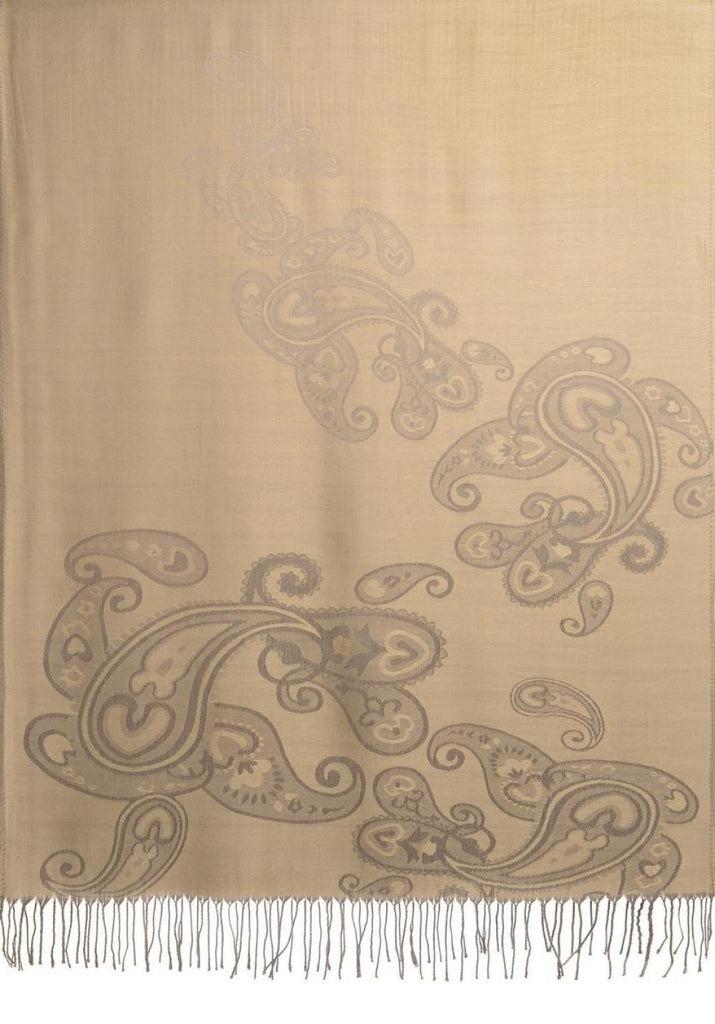 Liss Kiss Joined Paisleys On Grey Pashmina Feel With Tassels - Scarf