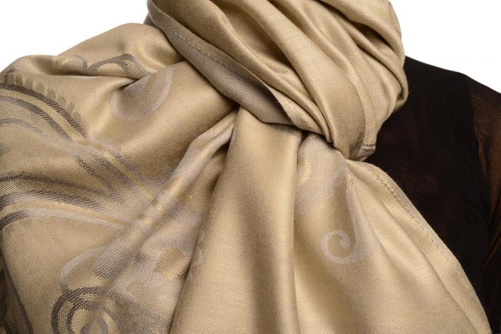 Liss Kiss Joined Paisleys On Grey Pashmina Feel With Tassels - Scarf