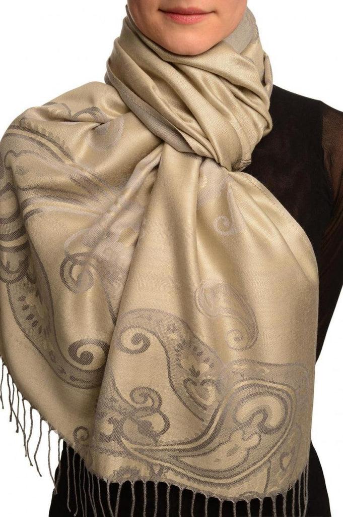 liss kiss Joined Paisleys On Grey Pashmina Feel With Tassels - Scarf