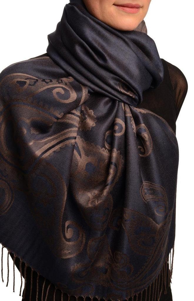 Liss Kiss Joined Paisleys On Midnight Blue Pashmina Feel With Tassels - Scarf