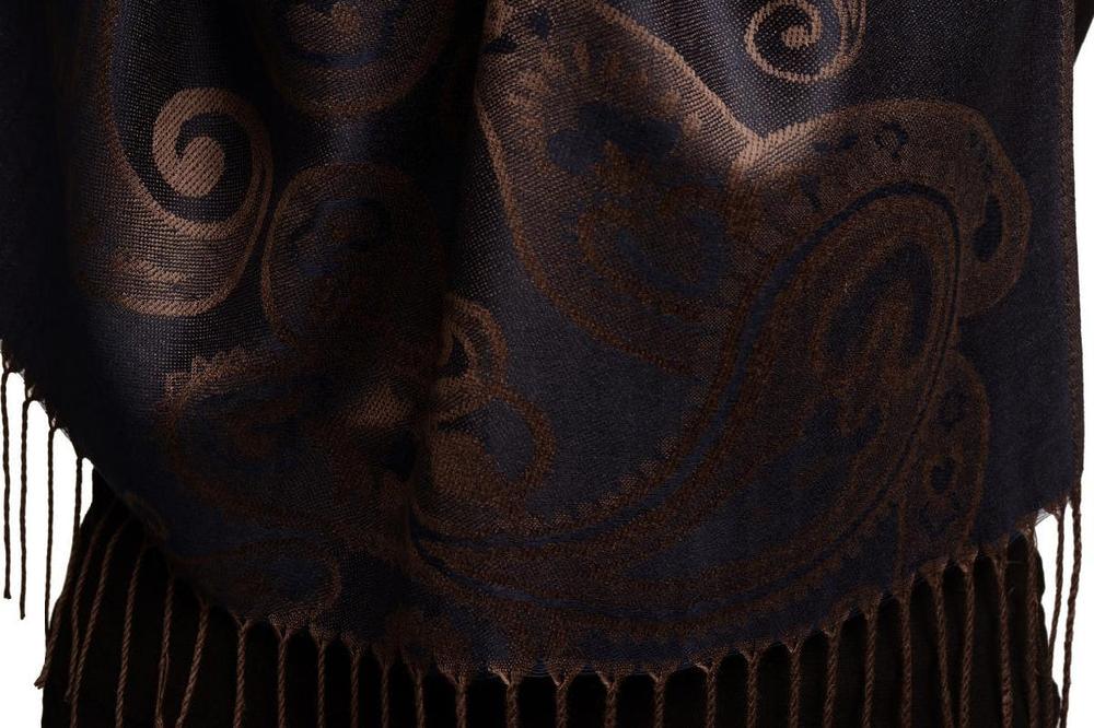 Liss Kiss Joined Paisleys On Midnight Blue Pashmina Feel With Tassels - Scarf