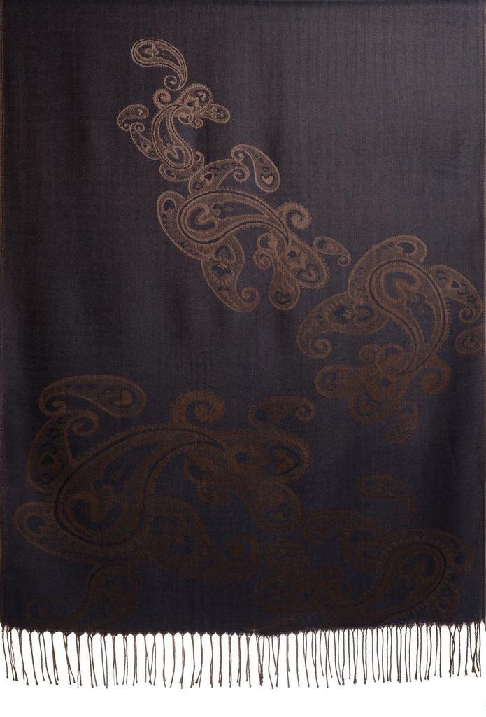 Liss Kiss Joined Paisleys On Midnight Blue Pashmina Feel With Tassels - Scarf