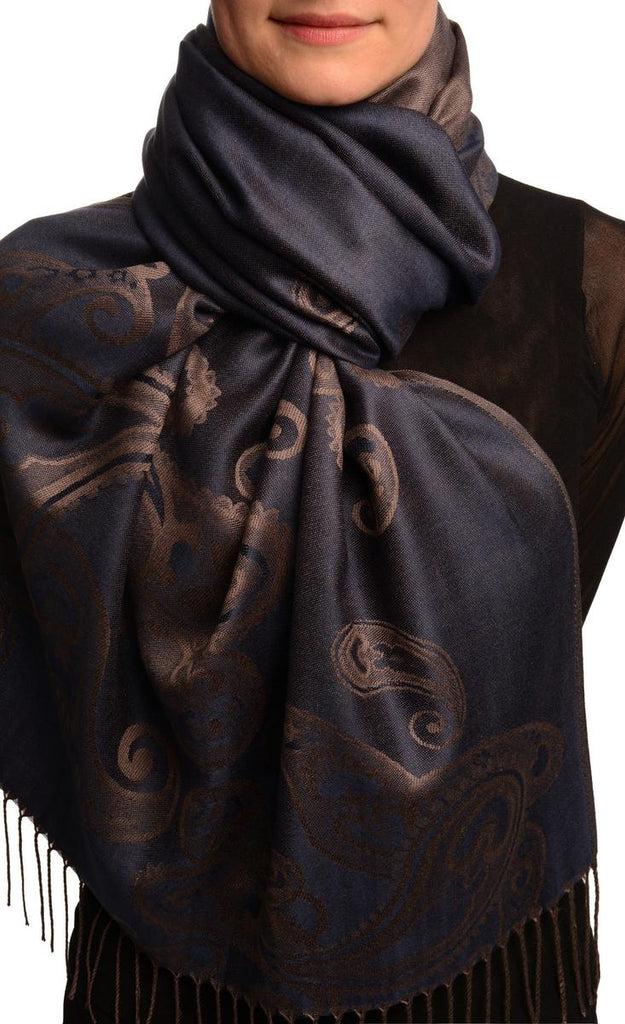 liss kiss Joined Paisleys On Midnight Blue Pashmina Feel With Tassels - Scarf
